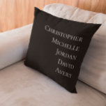 Cojín Decorativo Familia de personalizados Nombres de miembros de c<br><div class="desc">Añada un toque personal a la decoración de su hogar con este Personalizado de la familia Nombres de Miembros Negro y Blanco Moderno de la almohada. Con un diseño minimalista elegante en blanco y negro clásico, esta almohada es la manera perfecta de mostrar los nombres de sus seres queridos con...</div>