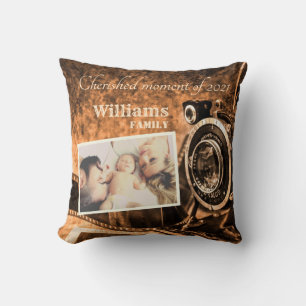 Cojín Decorativo Familia de personalizados rústicos de cámara retro