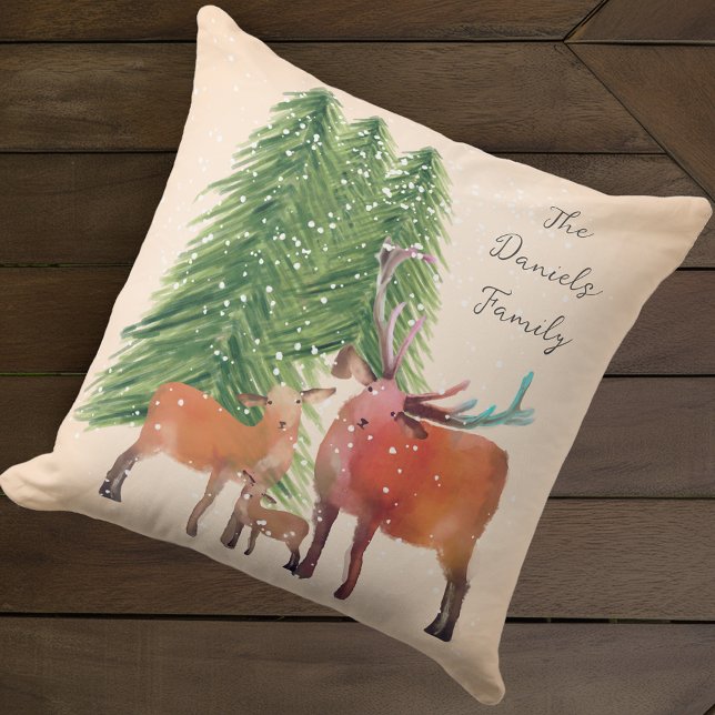 Cojín Decorativo Familia de venados de Navidades personalizados (Subido por el creador)