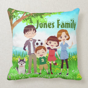 Cojín Decorativo Familia feliz con un perro