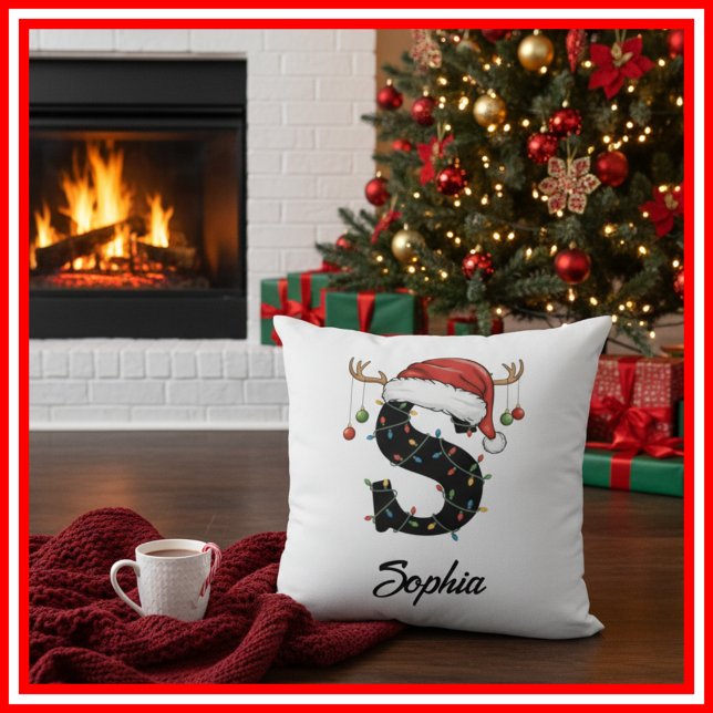 Cojín Decorativo Familia Monograma Navidades Antlers Santa Hat (Subido por el creador)