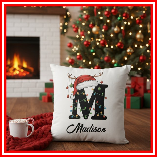 Cojín Decorativo Familia Monograma Navidades Antlers Santa Hat (Subido por el creador)