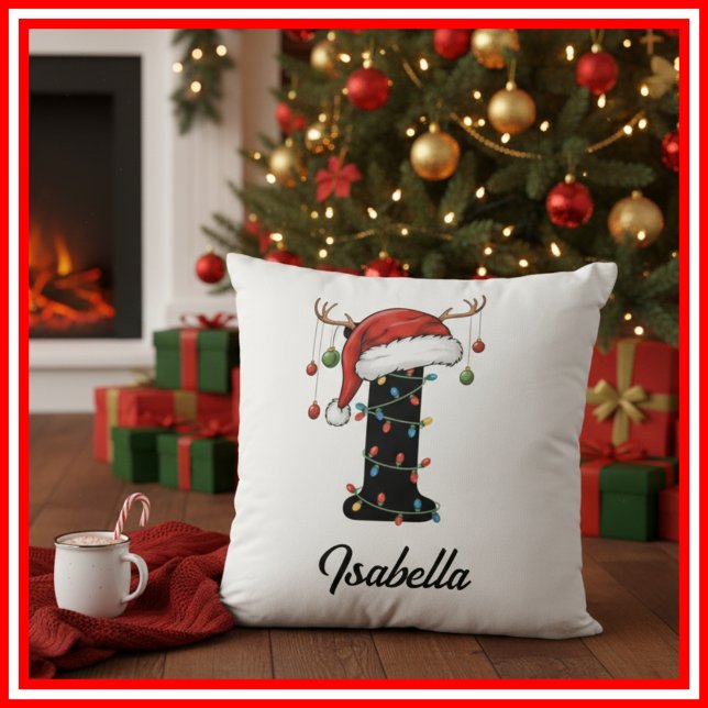 Cojín Decorativo Familia Monograma Navidades Antlers Santa Hat (Subido por el creador)