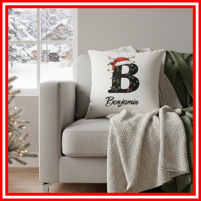 Cojín Decorativo Familia Monograma Navidades Antlers Santa Hat (Subido por el creador)