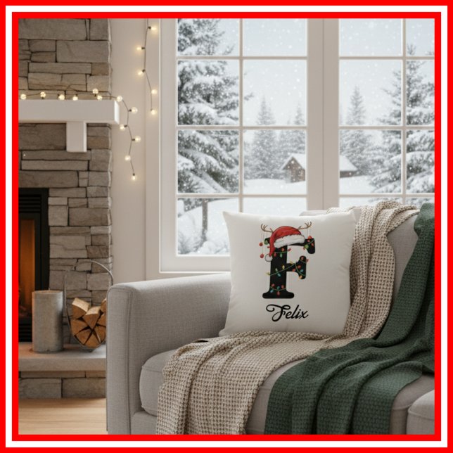Cojín Decorativo Familia Monograma Navidades Antlers Santa Hat (Subido por el creador)