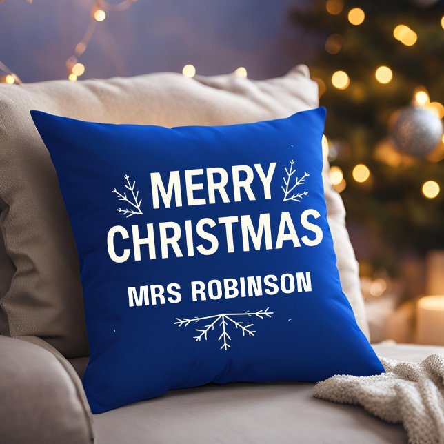 Cojín Decorativo Familia Personalizado azul de Feliz Navidad (Subido por el creador)