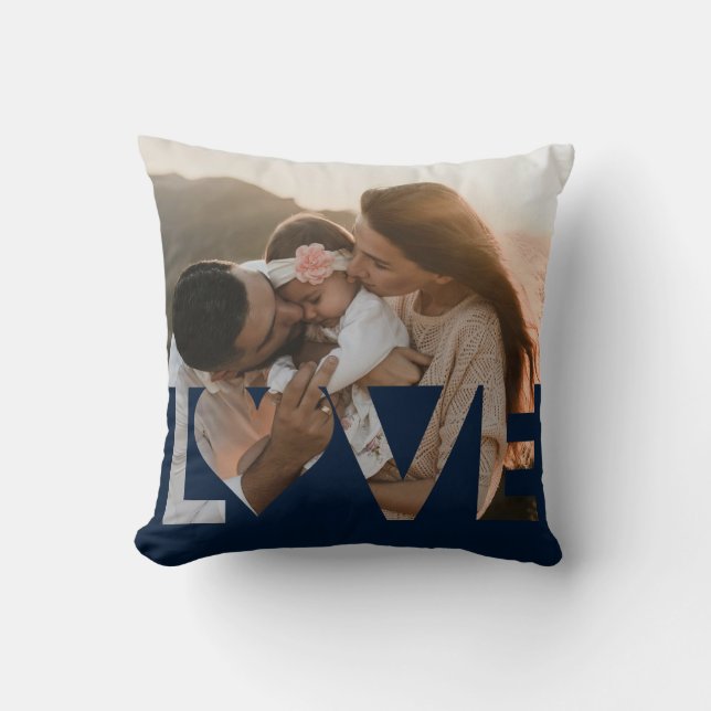 Cojín Decorativo Familia Personalizado de amor Foto azul oscuro (Anverso)