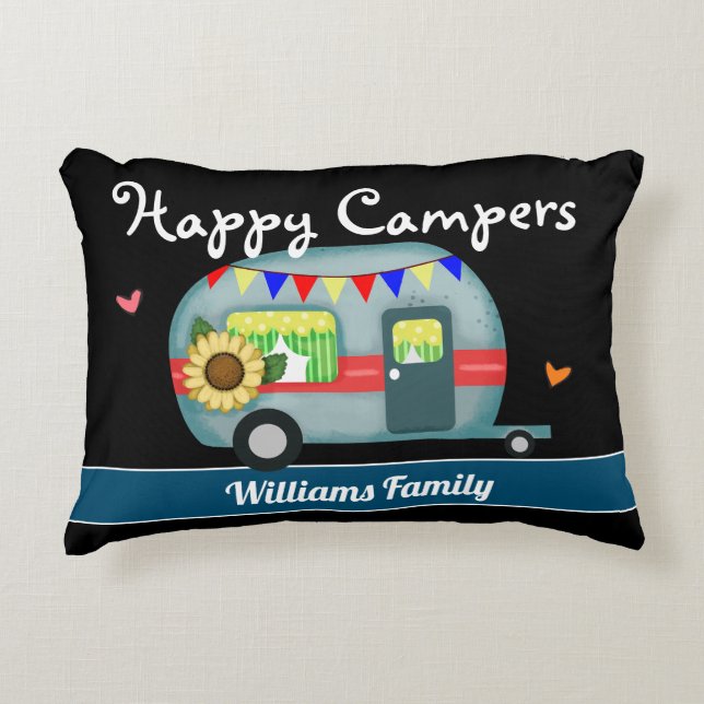 Cojín Decorativo Familia personalizado Nombre Camionetas Felices (Anverso)