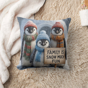 Cojín Decorativo Familia Pingüino Con Rótulo Divertido