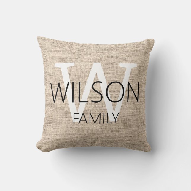 Cojín Decorativo Familia Rustic Linen Monogrammed (Anverso)