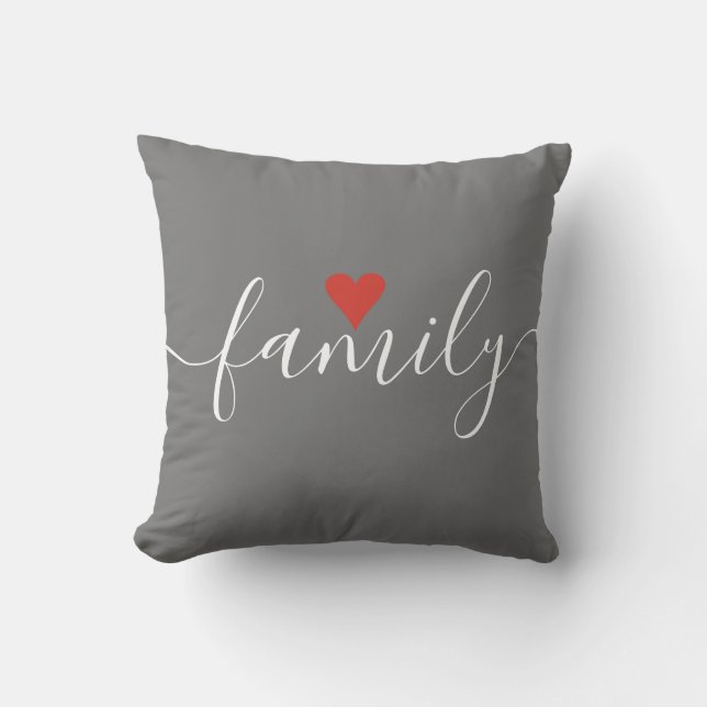 Cojín Decorativo Familia Script Monograma Preppy Stripe Love Heart (Anverso)