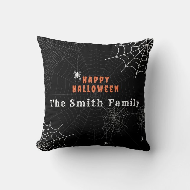 Cojín Decorativo Familia Spider Web Happy Halloween Personalizada (Anverso)