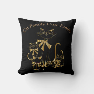 Cojín decorativo familiar de gatos dorados