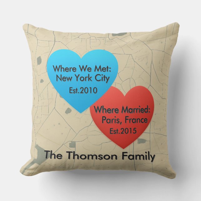 Cojín Decorativo Family Love Journey Pillow – Personalized Map Hear (Anverso)