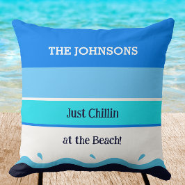 Cojín Decorativo Family Name Blue Stripes Chillin Beach House