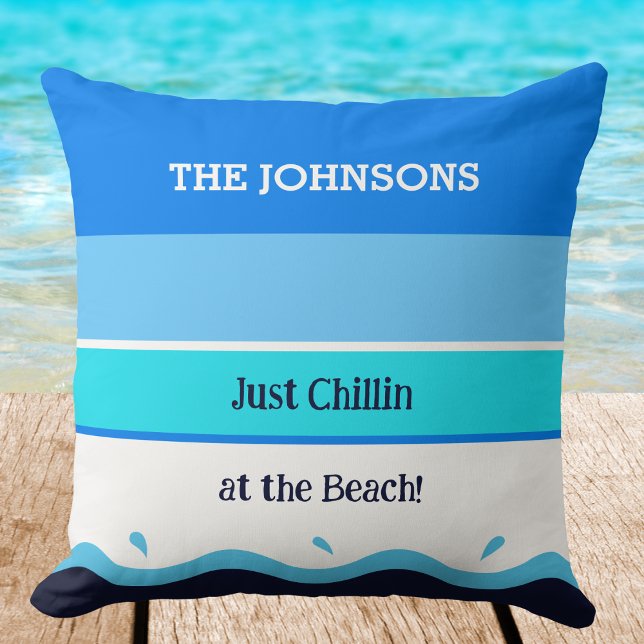 Cojín Decorativo Family Name Blue Stripes Chillin Beach House (Subido por el creador)