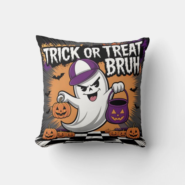 Cojín Decorativo Famoso fantasma de Halloween y calabazas (Anverso)