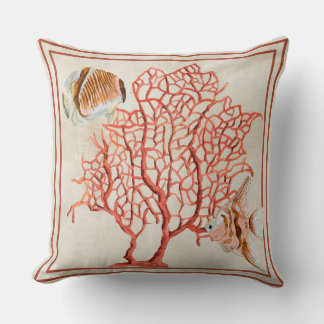 Cojín Decorativo Fan Coral Ocean Beach Angel Tropical Fish Red