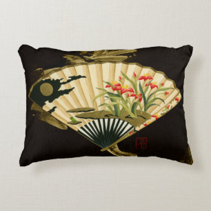 Cojín Decorativo Fan oriental prensada con diseño floral