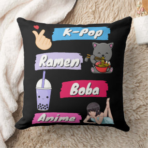 Cojín Decorativo Fanático de la cultura pop de K-Pop, Ramen, Boba y
