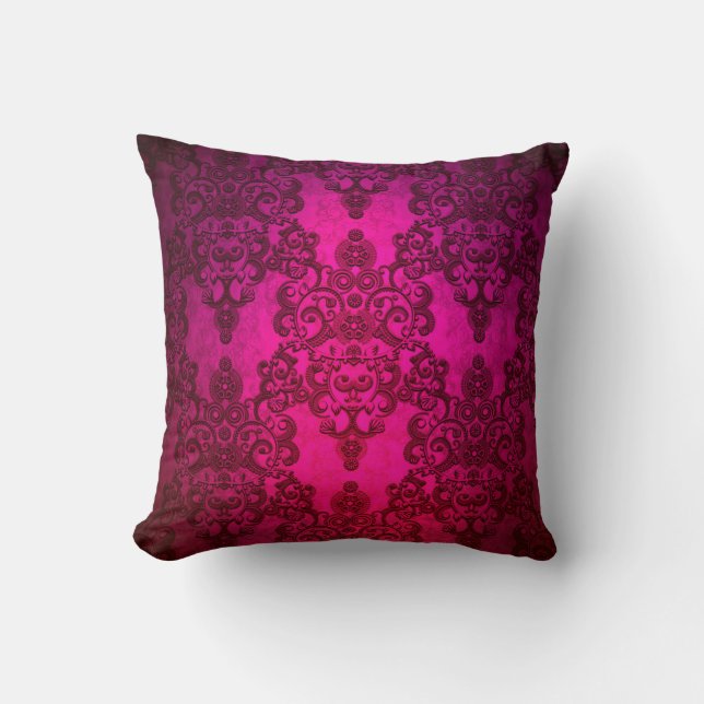 Cojín Decorativo Fancy Deep Glowing Pink Damask Pattern (Anverso)