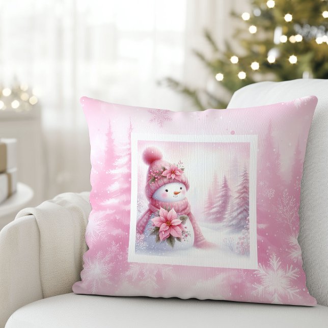 Cojín Decorativo Fancy Pinkmas Snowman Pastel Winter Kids Pillow (Fancy Pinkmas Snowman Pastel Winter Kids Pillow)