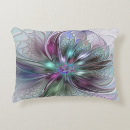 Cojín Decorativo Fantasía abstracta moderna fractal floral colorida