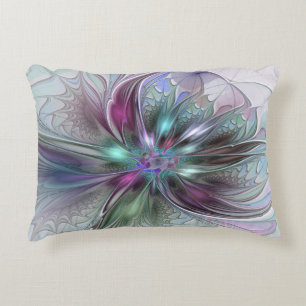 Cojín Decorativo Fantasía abstracta moderna fractal floral colorida