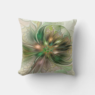 Cojín Decorativo Fantasía abstracta moderna y colorida Flor fractal