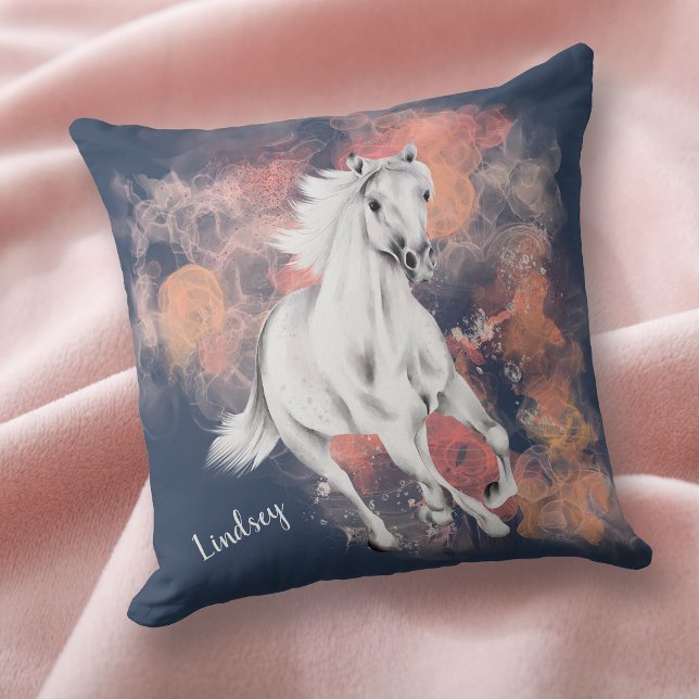 Cojín Decorativo Fantasía Caballo Blanco Corriendo Azul (Subido por el creador)
