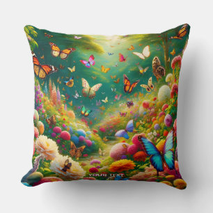 Cojín Decorativo Fantasía Cute Forest Flores Mariposas