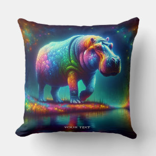 Cojín Decorativo Fantasía Cute Hippo Multicolor Luces