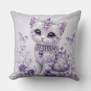Cojín Decorativo Fantasia de Gatito Enjoyado Púrpura Real