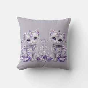 Cojín Decorativo Fantasia de Gatito Enjoyado Púrpura Real