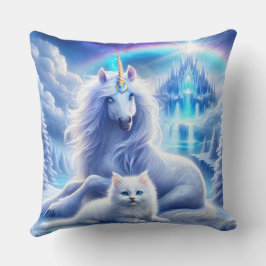 Cojín Decorativo Fantasía de invierno con unicornio y gatito hermos