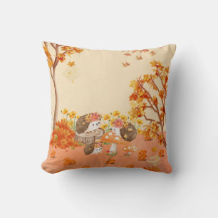 Cojín Decorativo Fantasía de Otoño: Erizo en un Bosque Acogedor