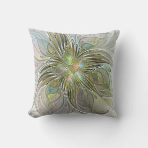 Cojín Decorativo Fantasía floral arte fractal moderno flor con oro