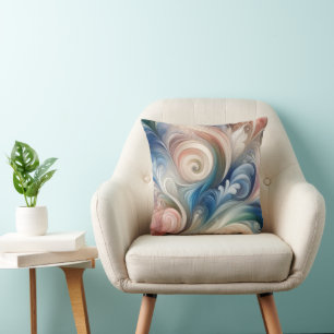Cojín Decorativo Fantasía floral en acuarela pastel azul y crema