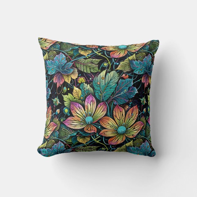 Cojín Decorativo Fantasía floral vibrante (Anverso)