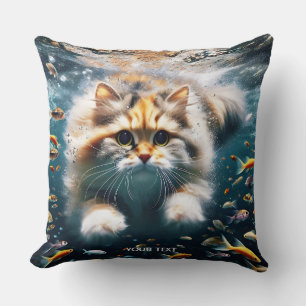 Cojín Decorativo Fantasía Gato Cuto Nadando Subacuático
