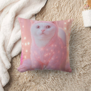 Cojín Decorativo Fantasia Invernal Gatito Reno Brillante Lindo