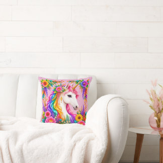 Cojín Decorativo Fantasia Mágica de Unicornio Arcoíris