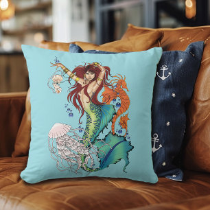 Cojín Decorativo Fantasía Mermaid cola Verde azulada