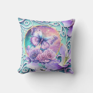 Cojín Decorativo Fantasía Morado Mariposa Universo