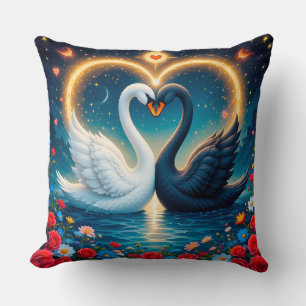Cojín Decorativo Fantasía Nocturna Romántica Real Cisne Arte Botáni