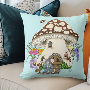 Cojín Decorativo Fantasía Ratón Mushroom House Floral