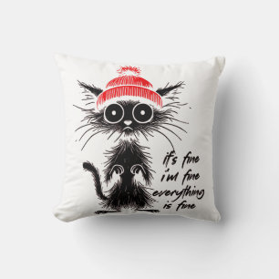 Cojín Decorativo Fantasía roja de Halloween de gato negro Está bien