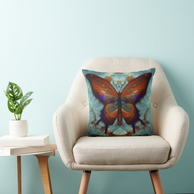 Cojín Decorativo Fantasía Steampunk Naranja Mariposa Aqua Watercolo (Silla)