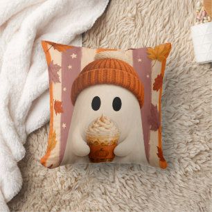 Cojín Decorativo Fantasma Adorable con Latte de Especias de Calabaz