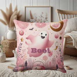 Cojín Decorativo Fantasma amistoso Boo rosa, Jack o lantern de Hall